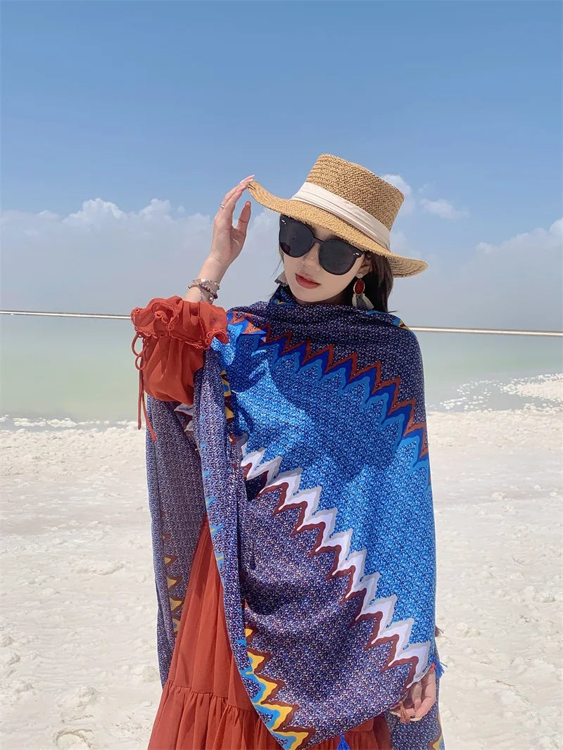 Travel Beach Sunscreen Scarves for Women Bikini Large Sarong Wrap Scarf Brazilian Swimsuit Bathing Cover-ups 17 Styles 90x180cm