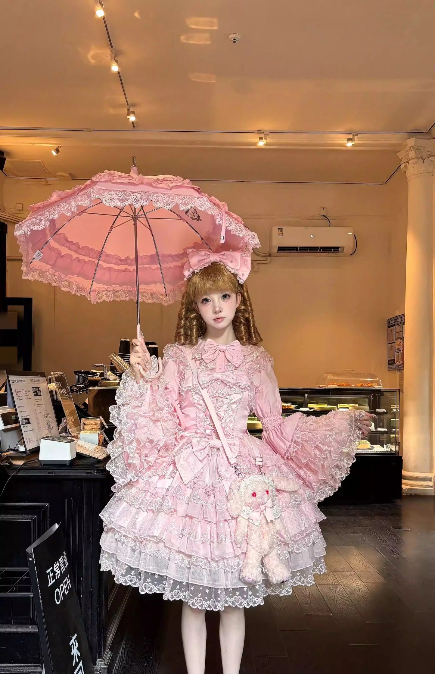 Original Design Lolita Jsk Suspender Dress Sweet Girl Women's Long Sleeve Inner Shirt Cute Princess Sling Cake Dress with Cape