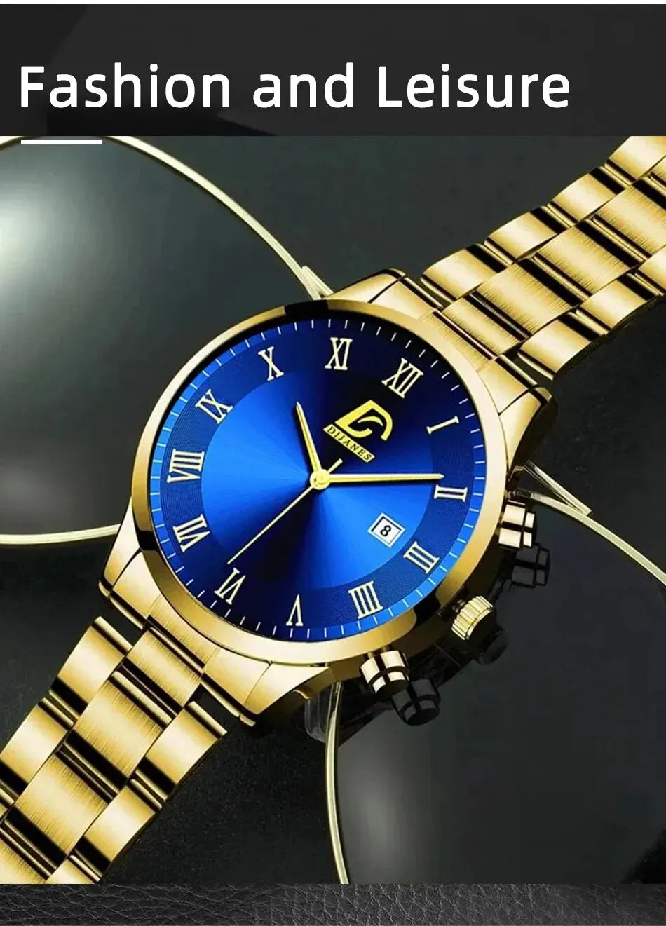 1Pcs Men's Casual Business Stainless Steel Band Quartz Watch 2PCS Luxury Alloy Bracelet Necklace Birthday Christmas Gift Set