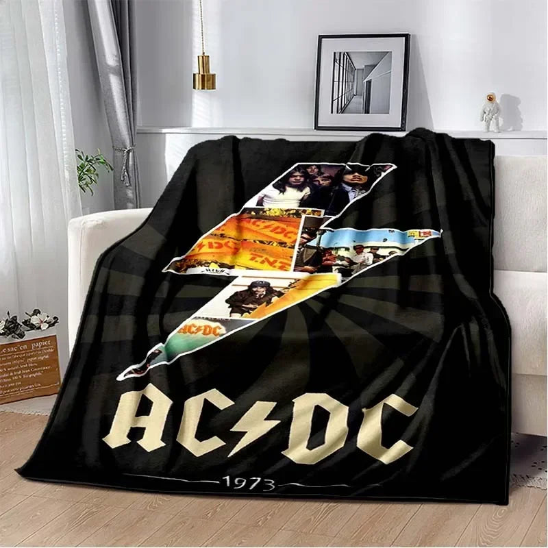 ACDC Pattern Throw Blanket Light Weight Blanket for Living Room Bedroom Kidsroom Warm Blanket Christmas Gift