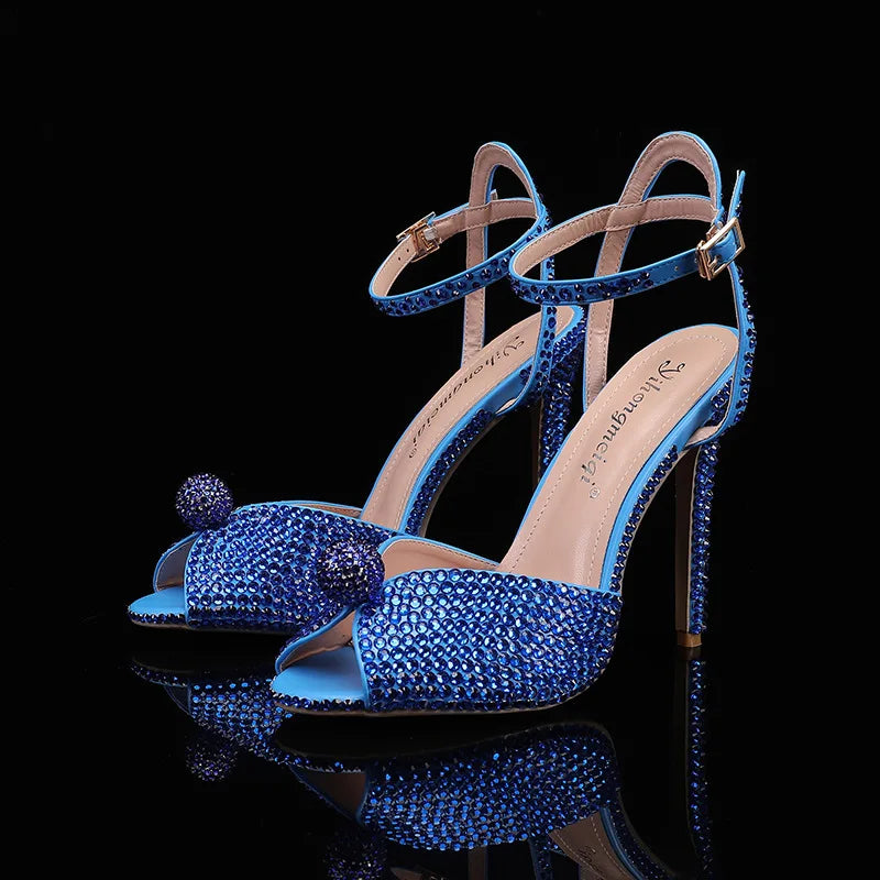 Fashion High Quality Wedding Shoes Women Pearls Studs Luxury Peep Toe White High Heels Buckle Designer Woman Sandal 43 Zapatos