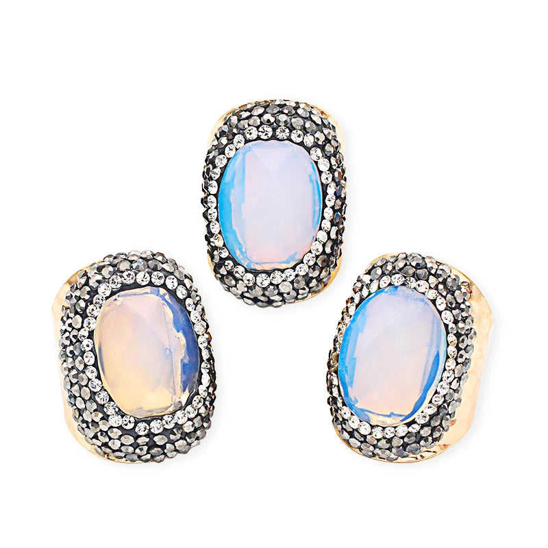 Micro Inlay Faceted Stone Amethyst Open Ring for Women Girls Boho Adjustable Men Female Wedding Party Jewelry