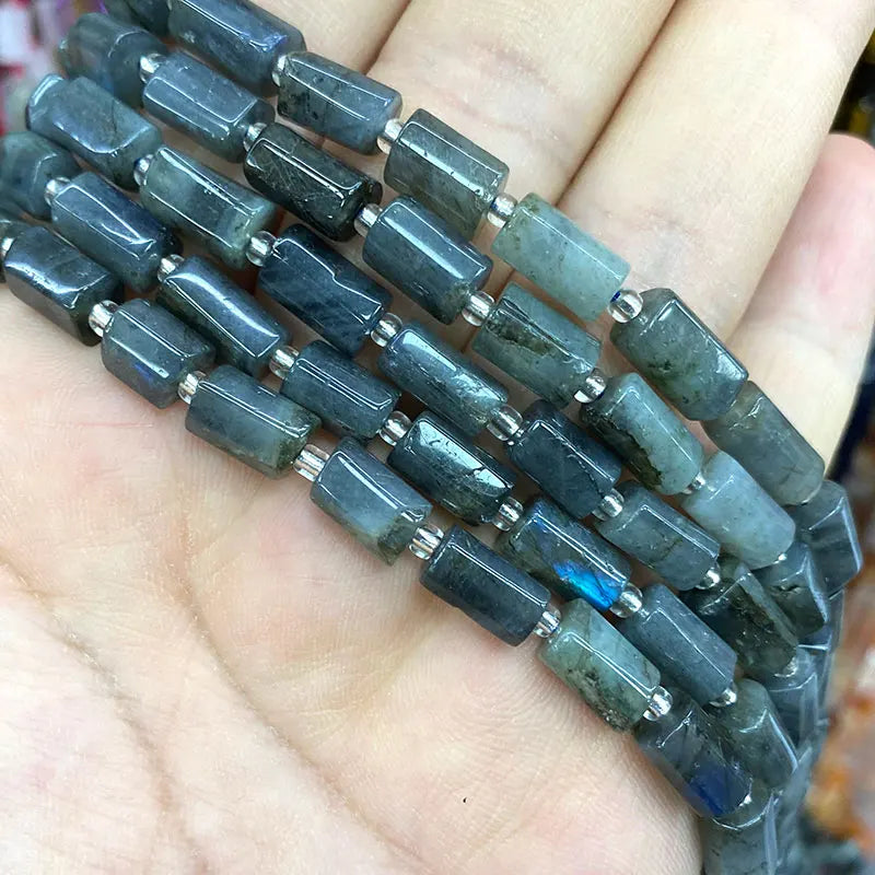 Natural Tourmaline Apatite Emerald Agates Amethysts Jades Cylinder Stone Spacer Beads for Jewelry Making DIY Bracelet 7.5inch