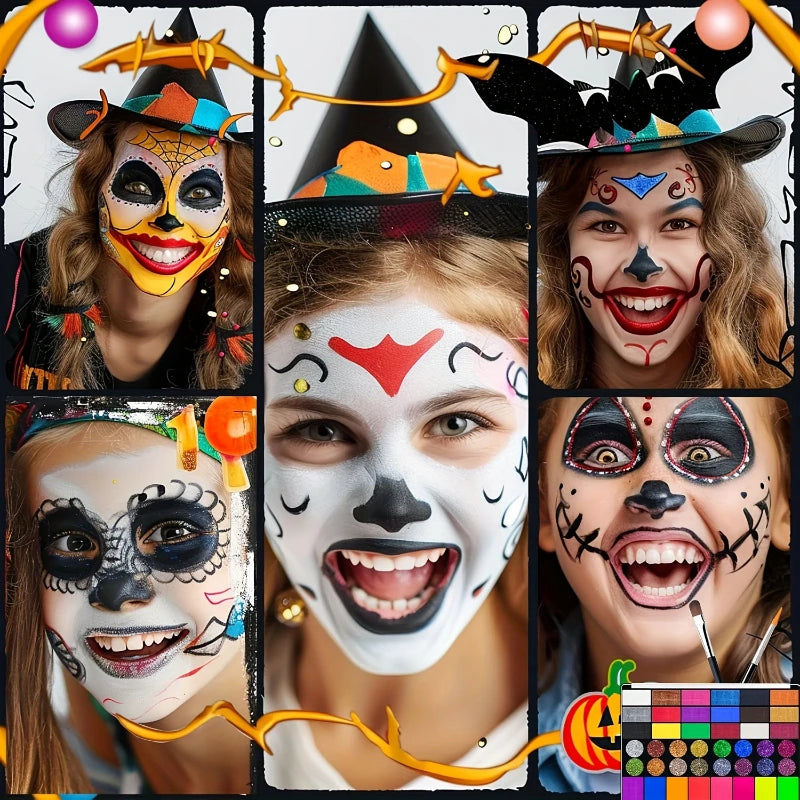 42-Colors Water-Based Face & Body Painting Kit,UV Neon Glitter Fluorescent Paint Makeup,Face Body Paint Art Festivals Halloween
