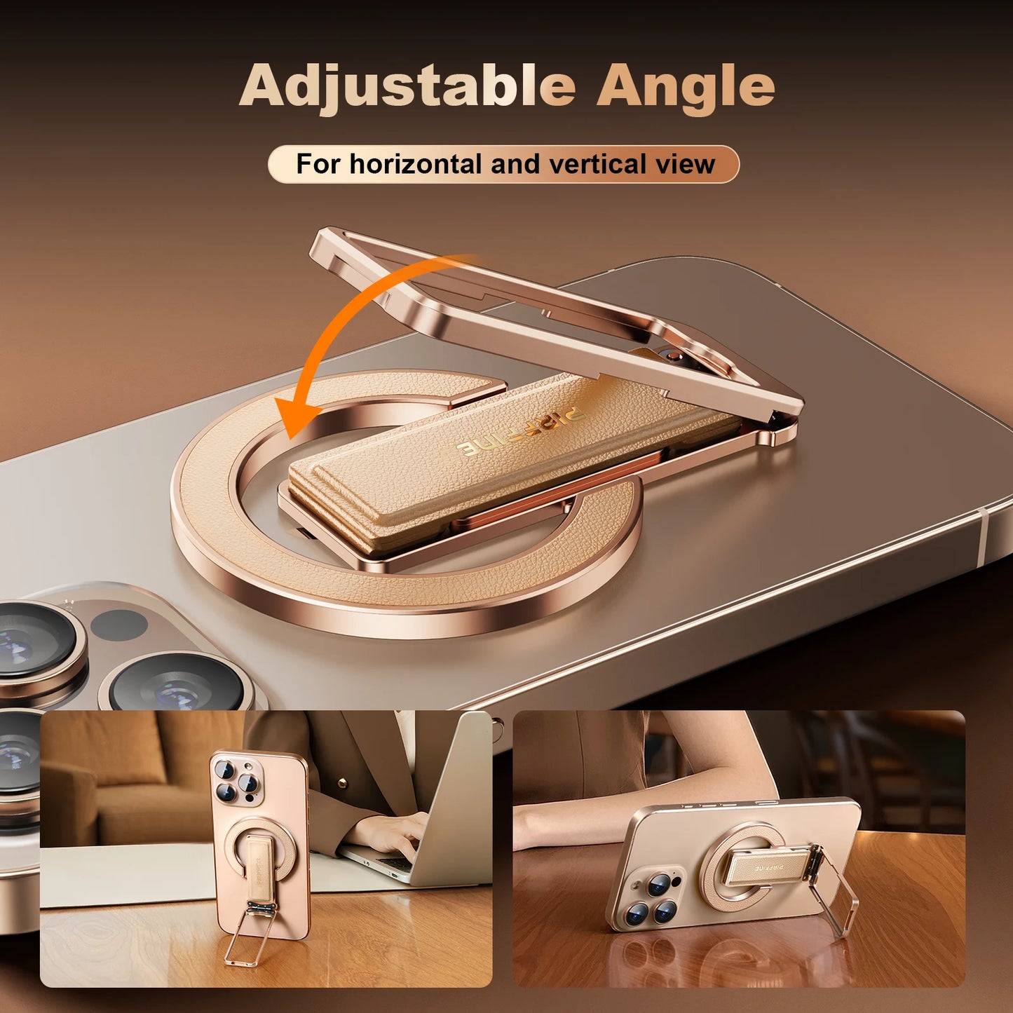 Eary Magnetic Phone Ring Grip Holder for Magsafe Genuine Leather Adjustable Angle for Phone Case Stand for iPhone 17 Air 16 15