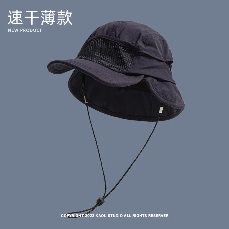 Japanese Outdoor Camping Sun Protection Bucket Hats Women Summer Thin Quick-drying Breathable Neck Protection Men's Caps