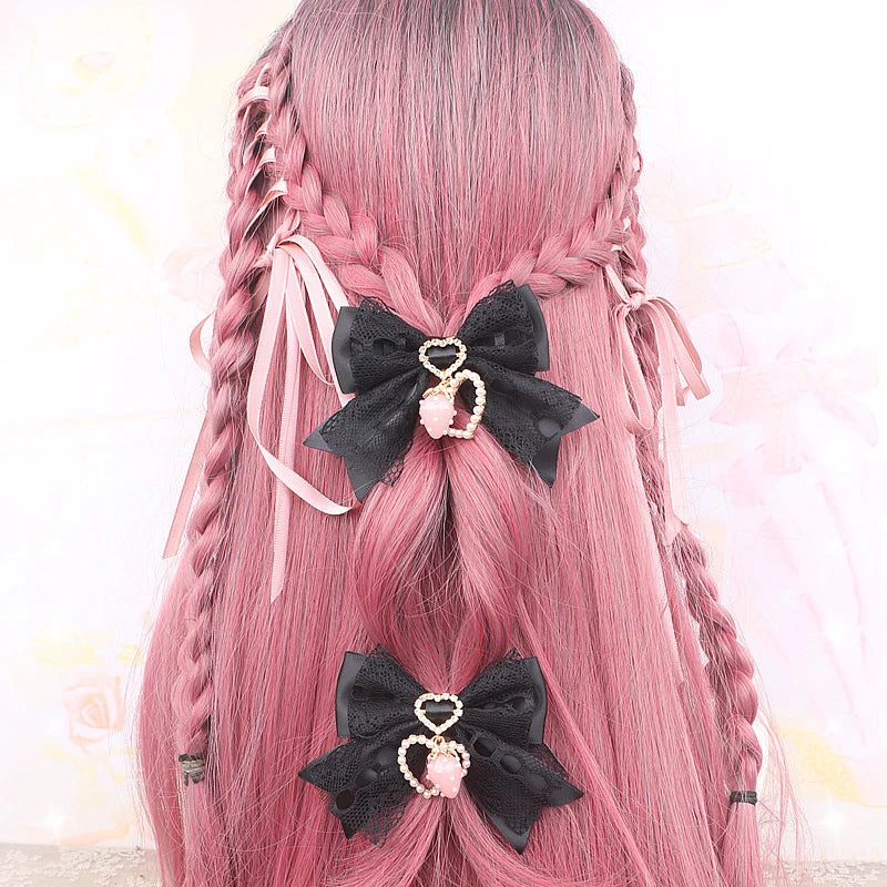Women's Hair Accessories Strawberry Bow Lace Handmade Hair Clips Trendy Girl's Gift Lo Black Beige White Bowknot Hair Clip