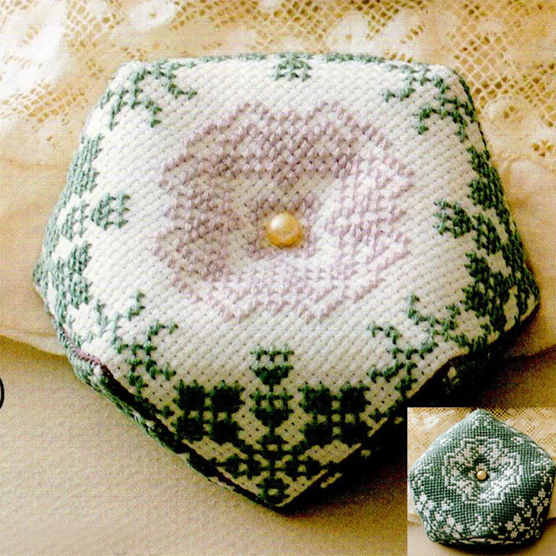 076 Cross Stitch Kits Pin Needle Cushion Biscornu Needlework DIY Kit Embroidery Set Counted Cross-Stitching Pincushion Packages