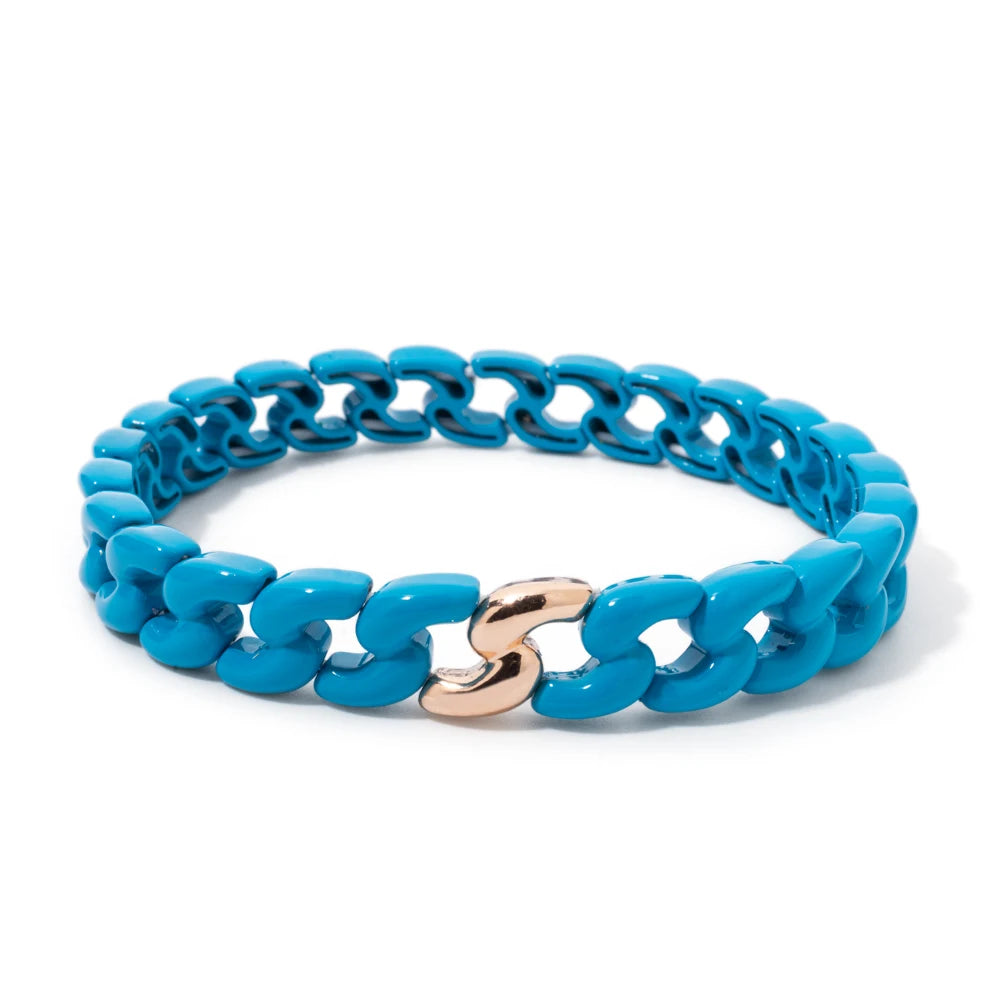 Rainbow Color Link Chain Shape Enamel Bracelets For Women Boho Beaded Bangle Accessory