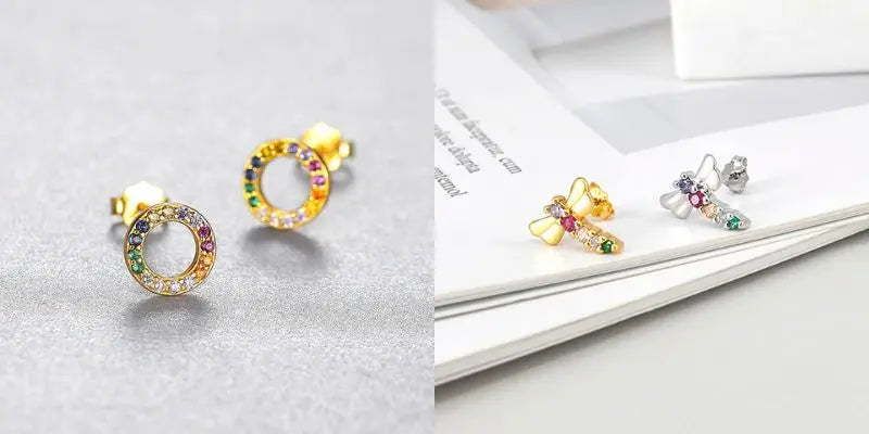 Colorful Crystal Earrings 925 Sterling Silver Ear Needle Stud Earrings for Women Cross Dangle Earrings Party Wedding Jewelry