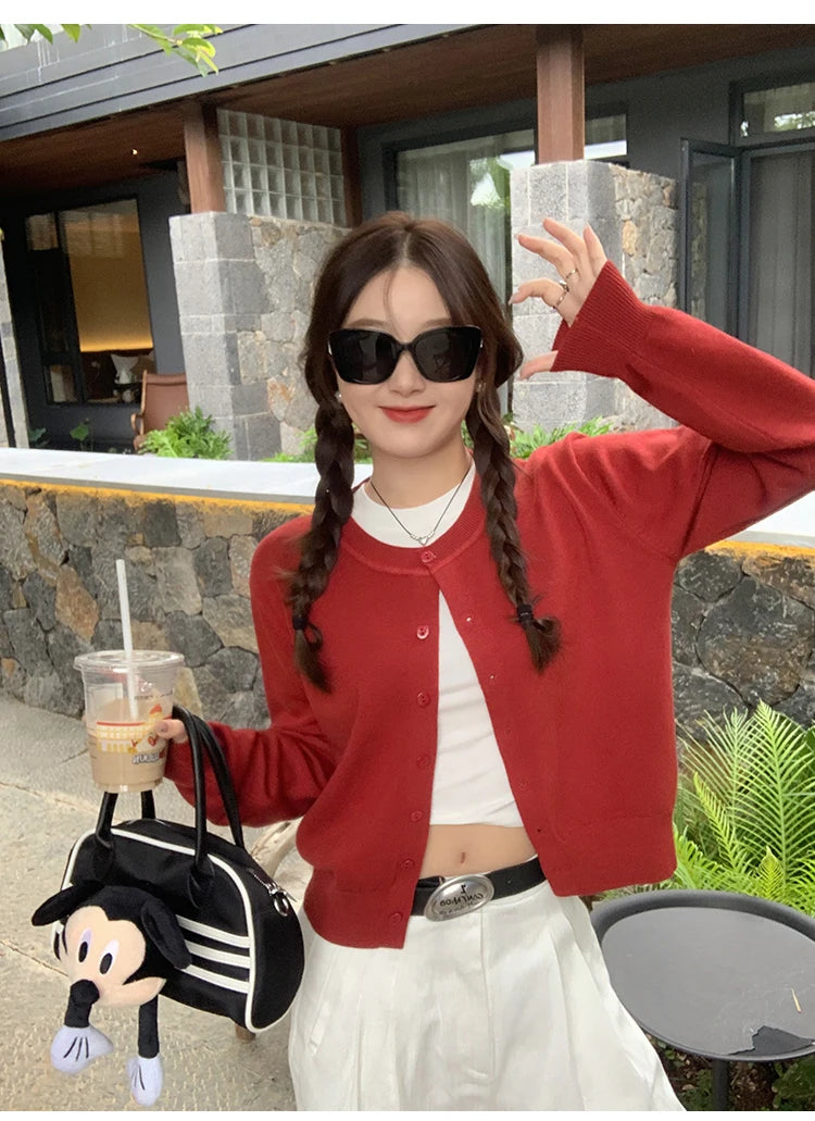 2025 Autumn Winter Knitted Cardigans Women Long Sleeve Tops O Neck Single Breasted Solid Soft Sweaters Mujer
