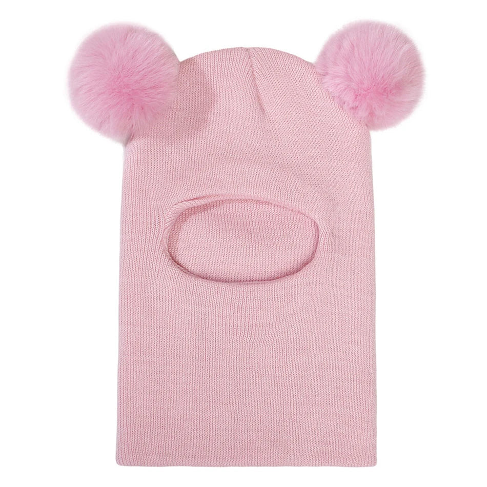 Kids Autumn Winter Pullover Hat Children's Double Ball Ear Protection One-piece Hats Baby Yarn Knit Cap Balaclava Christmas Gift
