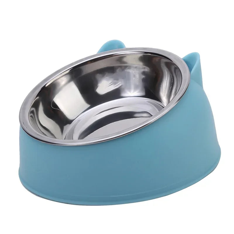 Stainless Steel Tilted Cat Food Bowl Cat Ears Design Slanted Mouth Feeder Pet Food Water Supplies Feeders Dog Bowl Cat Supplies