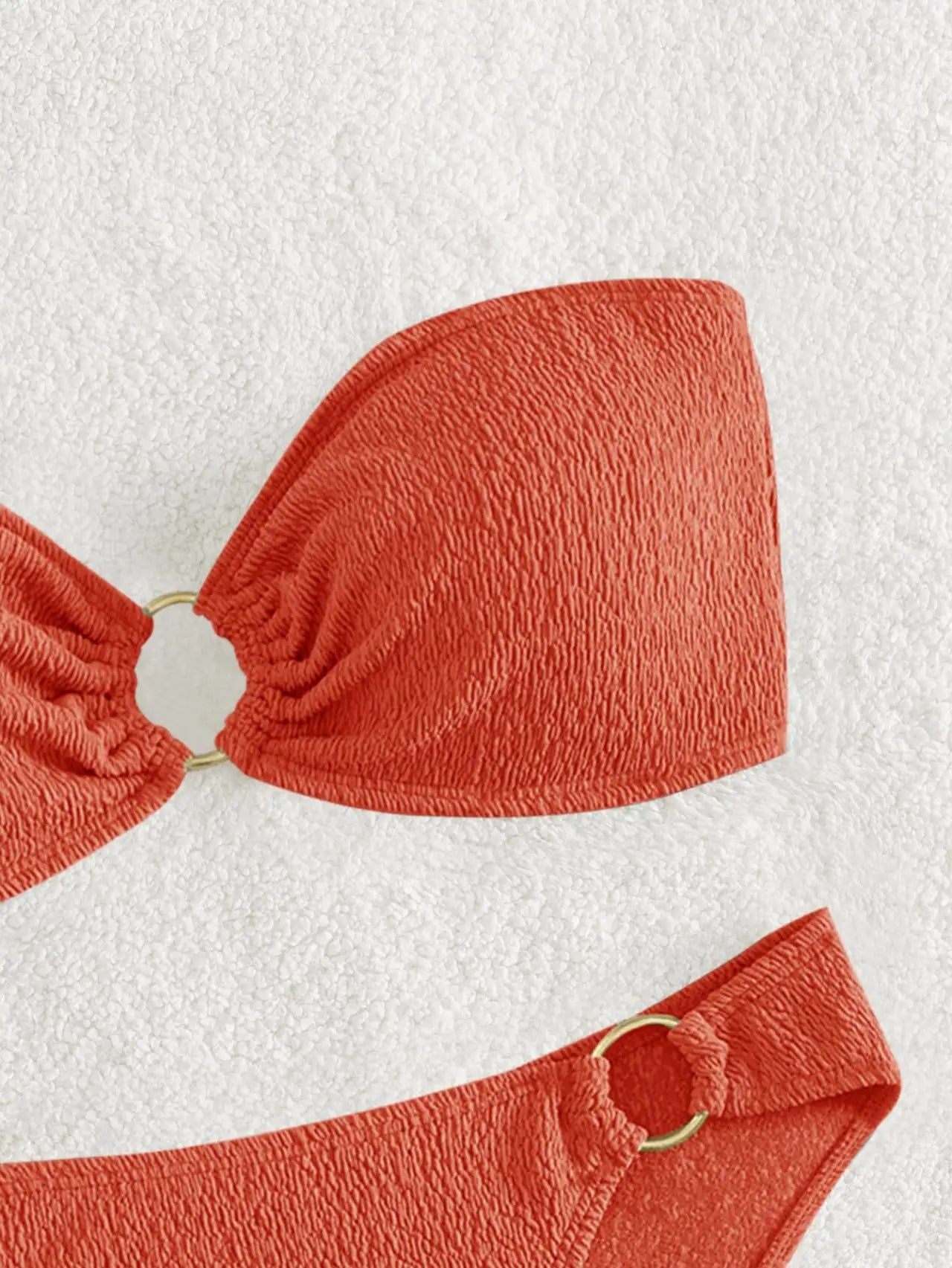 Sexy Bandeau Bikinis Sets Women Metal Ring Linked Push Up Micro Swimsuit 2025 Solid Bathing Suit Thong Swimwear Trajes De Baño