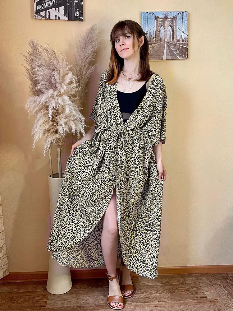 2023 Bikini Cover-ups Black Retro Striped Self Belted Women Summer Clothing Kimono Dress Beach Wear Swim Suit Cover Up Q1225