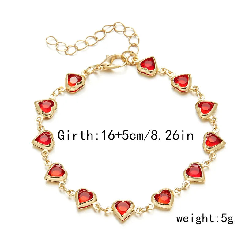 Exquisite Boho Candy Color Heart Shaped Crystal Bracelet for Women Fashion Charm Zircon Butterfly Pearl Metal Chain Bracelets