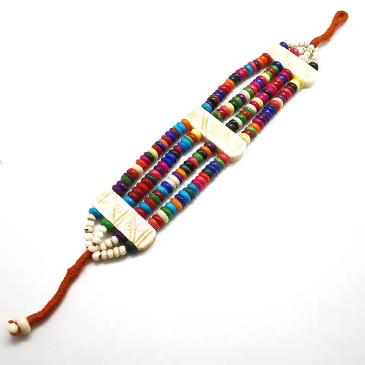 Tibetan Ethnic Bracelets Colorful Rainbow Bone Beaded Bracelet Multi Chains for Girls BB-131