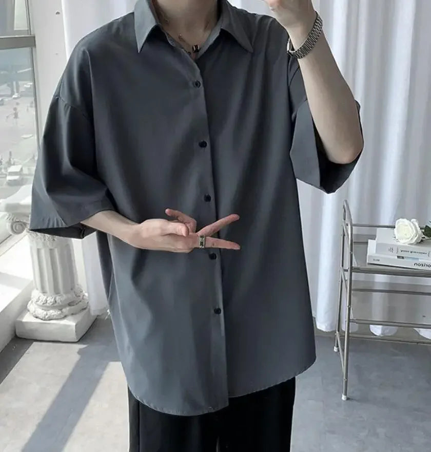 Clothes Short Sleeve Black Male Top Plain Men's Shirt And Blouse With Collar Korean Style Xxl Luxury Summer Original Silk Luxury