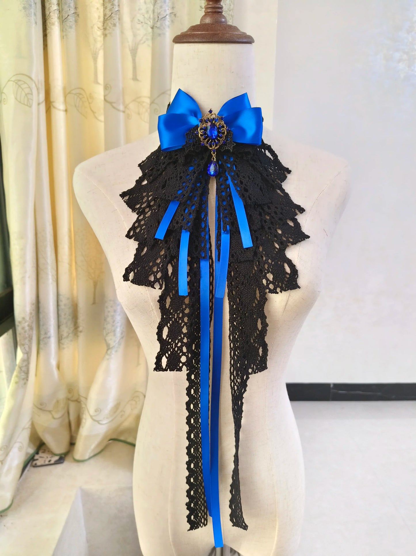 Luxury Bow Neck Tie Lush Vintage Black Bow Tie Gothic Large Bow  Rhinestone for Collared Shirt Cosplay Dark Girl Accessories