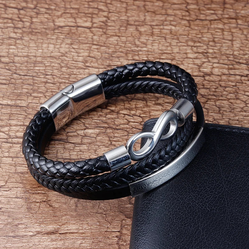 Classic Double-layer Accessories Specially Designed Stainless Steel Men's Leather Bracelet Multi-Color Combination Surprise Gift