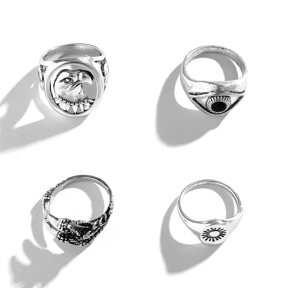 Vintage Devil Eye Ring Set For Man Punk Charm Eagle Ring Set Jewelry Cool Stuff Male Gift Accessories Wholesale