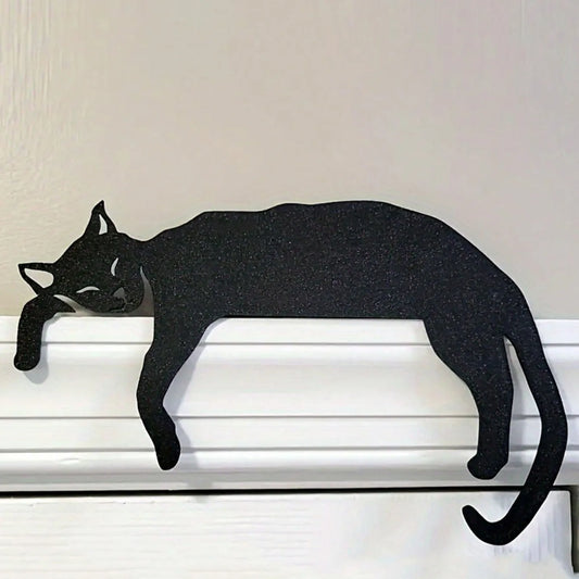 Black Cat Silhouette Metal Wall Sculpture | Living Room/Bedroom Decor | Halloween & Christmas Gift, Door Top Ornament