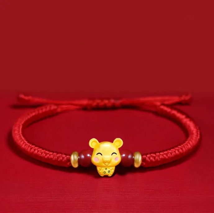 Lucky 12 Constellation Zodiac Sign Braided Animal Bracelet Men Women Red Rope Gold Color Beads Bracelet Bangle Gift Jewelry