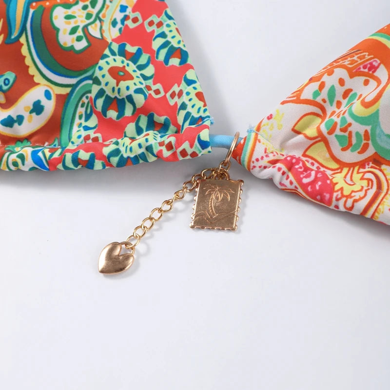 Beach Printed Bikini Skirts Set Women's Sexy Backless Sleeveless Lace-up Swimwear Long Skirt 2025 Summer New Lady Vacation Suit