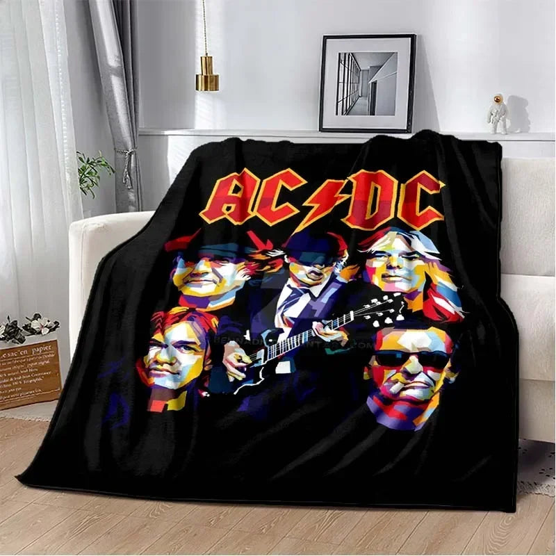 ACDC Pattern Throw Blanket Light Weight Blanket for Living Room Bedroom Kidsroom Warm Blanket Christmas Gift