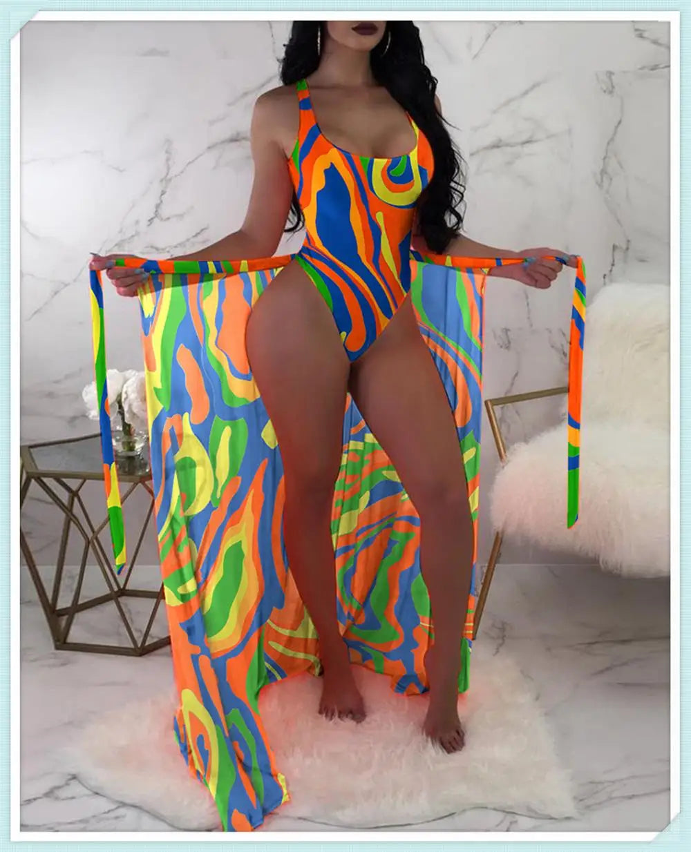2 Piece Floral Print Bodysuit With Beach Skirt 2023 Women Padded Bikinis Swimwear Female Bathing Swimming Suit Summer Beachwear