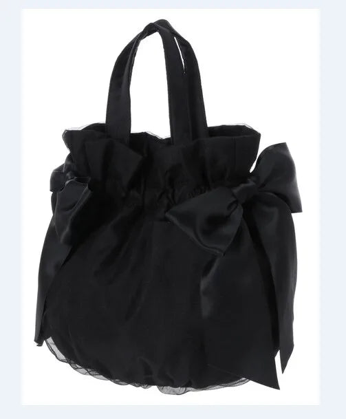 Japanese Style New Double-Sided Drawstring Bags Sweet Cute Girl Ladies Satin Bow Crossbody Shoulder Portable Handbag