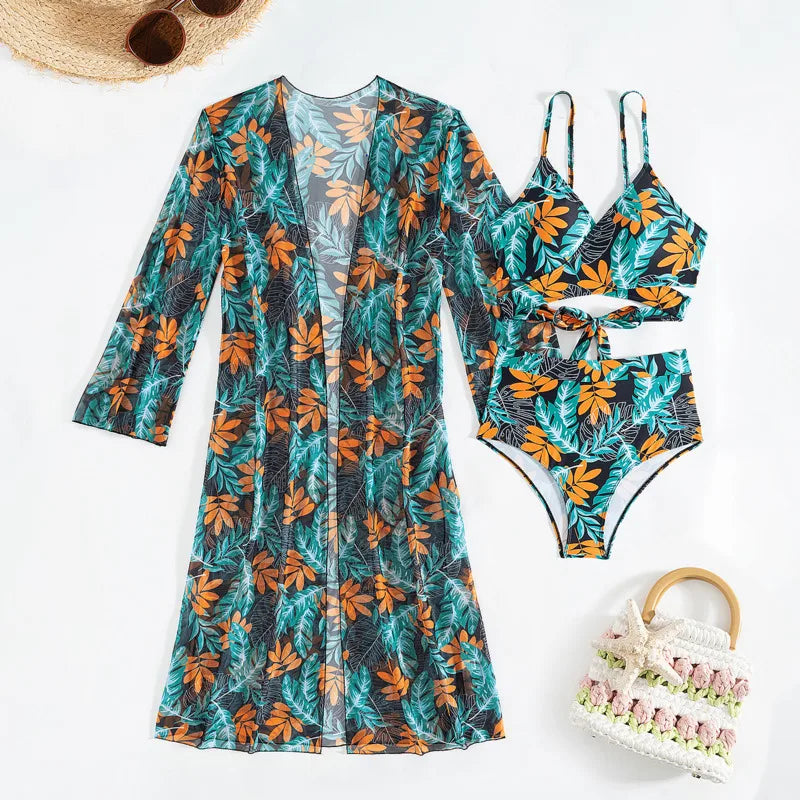 2025 Sexy Print Female High Waist Swimsuits Women's Bikinis Three-Piece Swimwear Beach Swimming Wear Bathing Suits Pool Bather