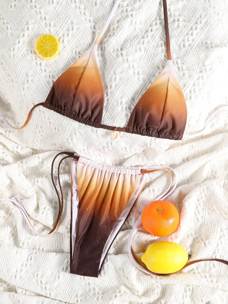 Triangle Bikini Set For Women Sexy Bathing Suit Bandeau Biquinis 2025 Swimwear Low Waist Bikinis Beachwear Bordered Swimsuit