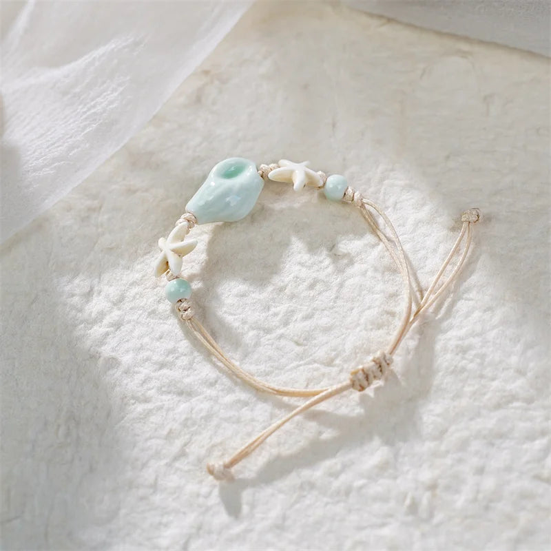 Bohemian Conch Starfish Shells Beaded Bracelets for Women Girls Boho Style Shell Beaded Beach Bangles Jewelry Gift Adjustable
