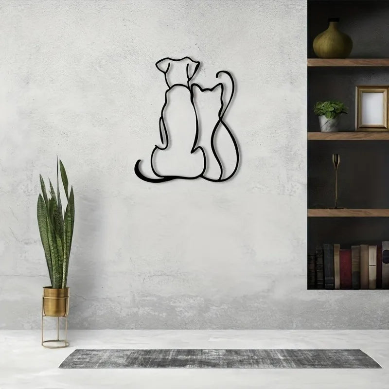 Exquisitely Handcrafted Metal Cat & Dog Wall Sculpture | Hollow Silhouette | Halloween & Christmas Gift, Indoor/Garden Decor