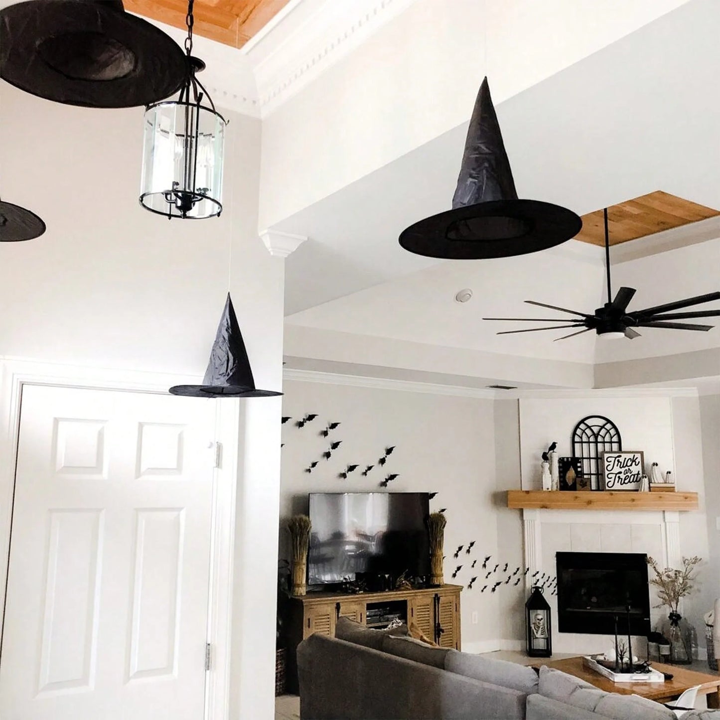 2 Pack Halloween Black Witches Hat Witch Hats Hanging Witch Hats with Hanging Rope for Halloween Party Decorations