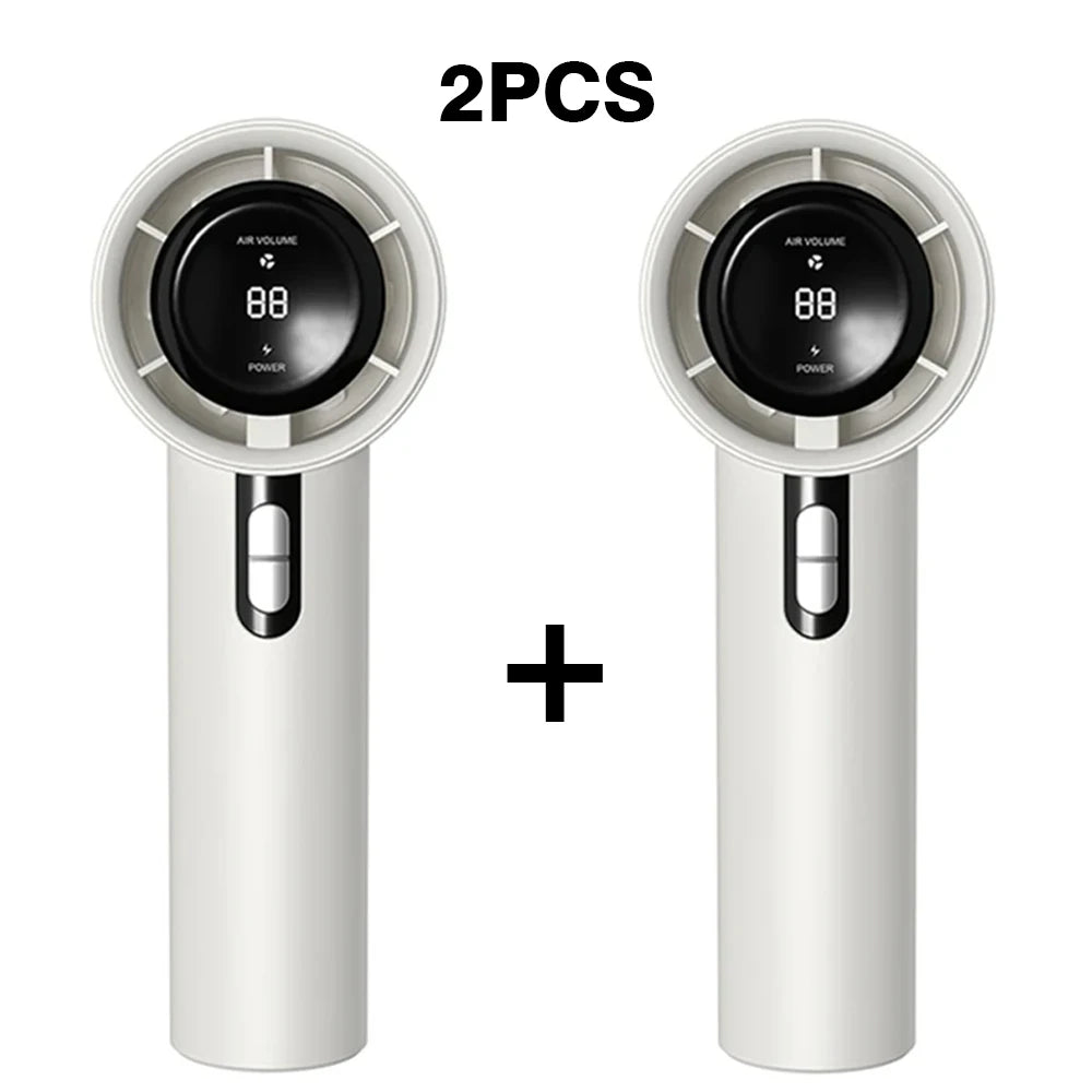 2pcs USB Rechargeable Handheld Fan - 100-Speed Turbo Cooling with LED, Portable Mini Fan for Outdoor, Camping & Office