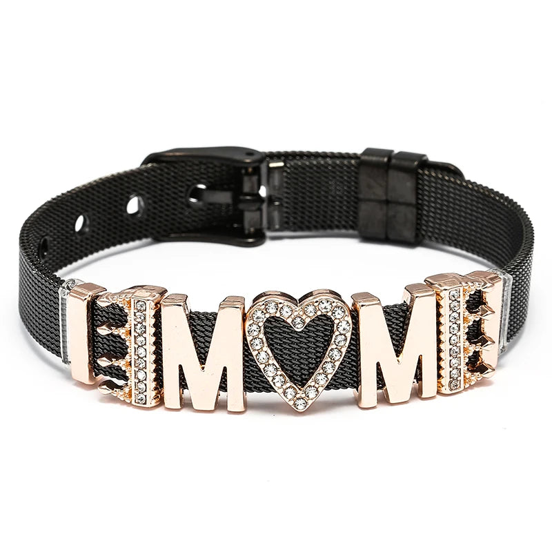 Silver Color Stainless Steel Mesh Bracelets For Women Crystal Santa Claus Beads Charm Watch Belt BraceletsBangles Christmas Gift