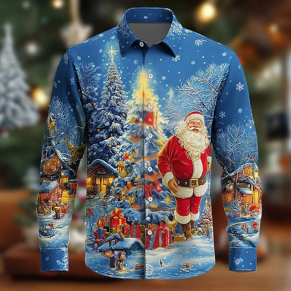 Men's Long Sleeve Shirt 2025 Christmas Santa Claus Christmas Tree Christmas Gift Shirt Streetwear Casual Comfort Slim Fit Shirts