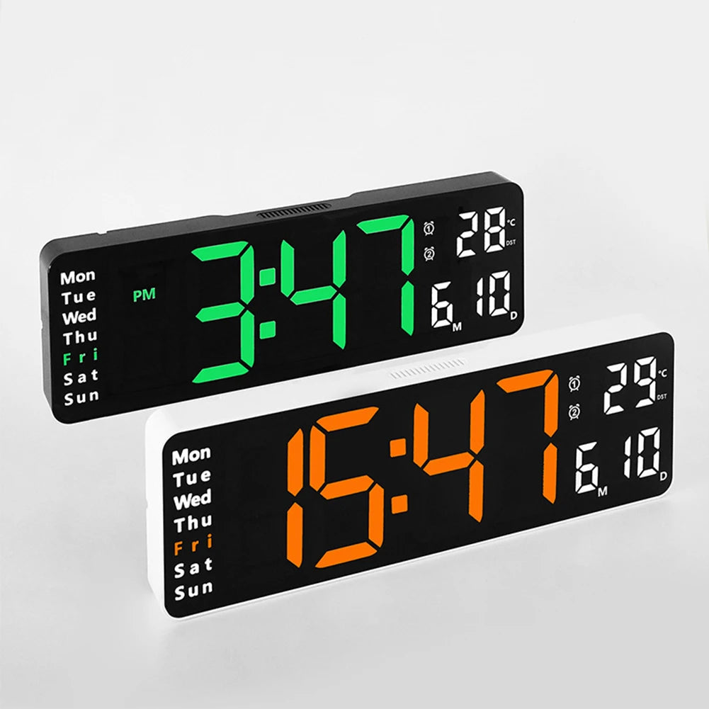13" LED Wall Clock Large Display with Remote Control,Table Clock with Temperature,Date,Week,Digital Alarm Clock for Bedroom