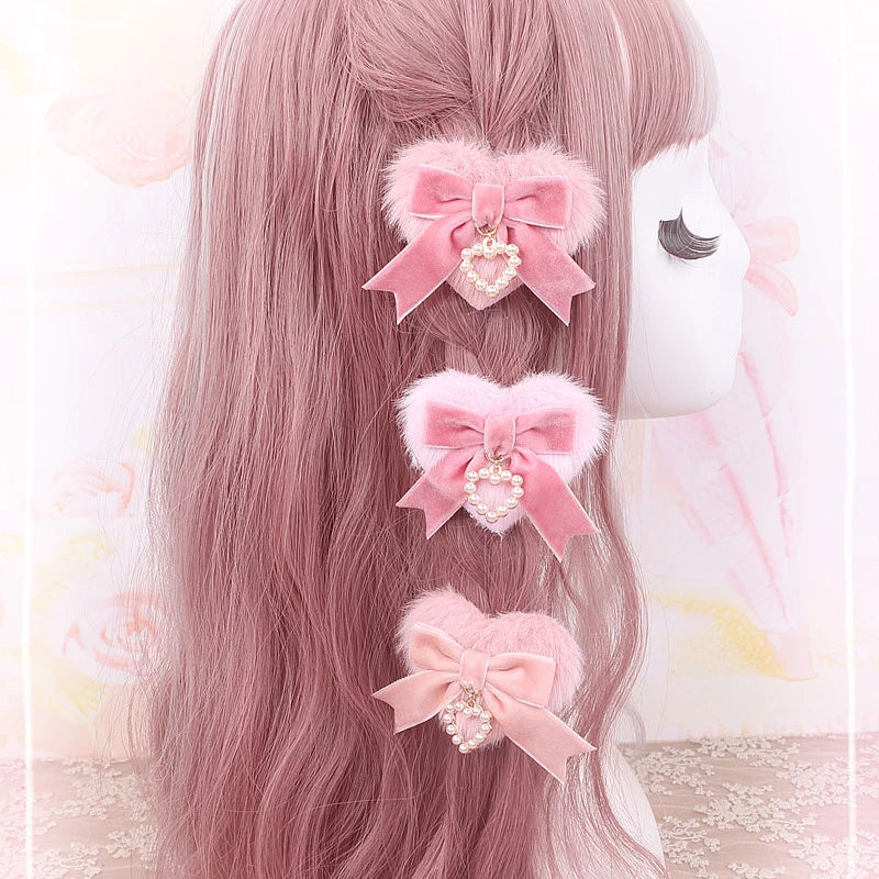 Japanese Lo Girls Hair Clip Handmade Sweet Y2K Girl's Gift Lolita Style Heart Bowknot Cute Women's Hairclip