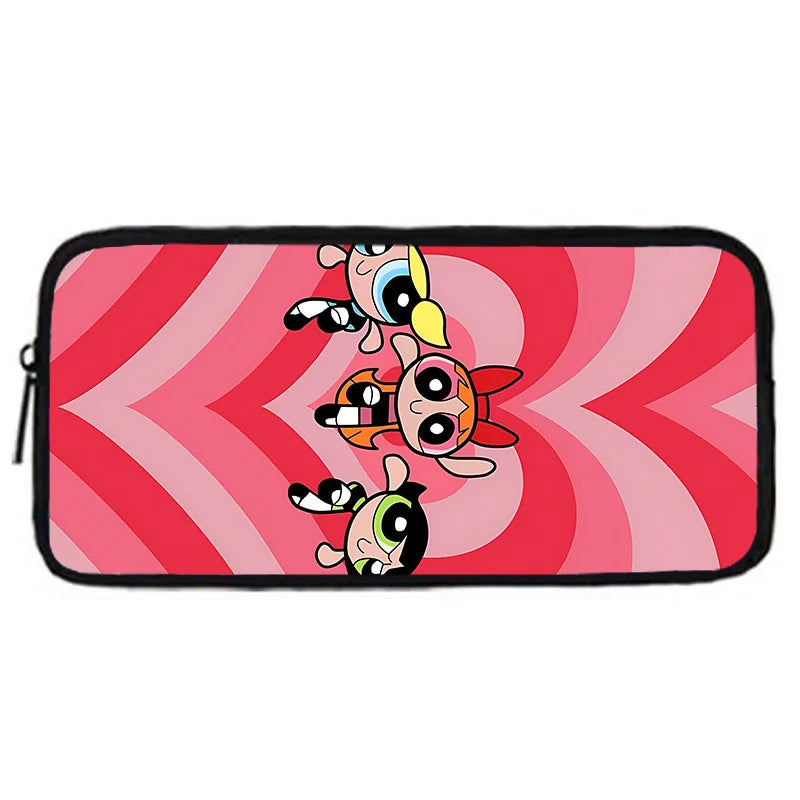 Cute P-PowerpuffS Girls 3 pcs set Child School Backpack with Lunch Bags ,Pencil Bags ,School Bags for Boys Girls Best Gift