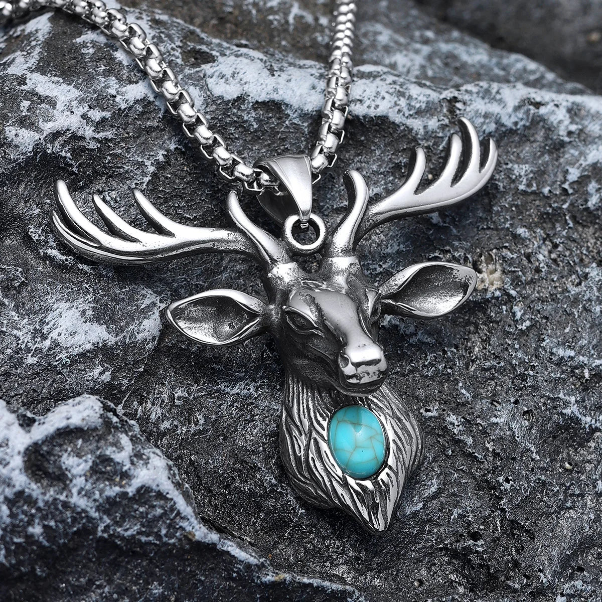 Deer Pendants Men Ancient Reindeer Necklaces 316L Stainless Steel Gem Chain Rock Punk for Friend Male Jewelry Gift Dropshipping