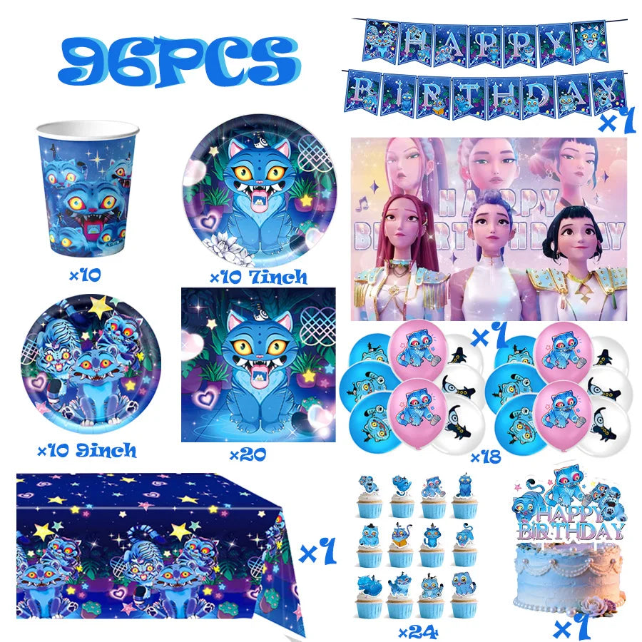 K-Ppop Demon Hunter Party Favor Disposable Tableware Set Backdrop Banner Slap Bracelets Baby shower Birthday Christmas Gift