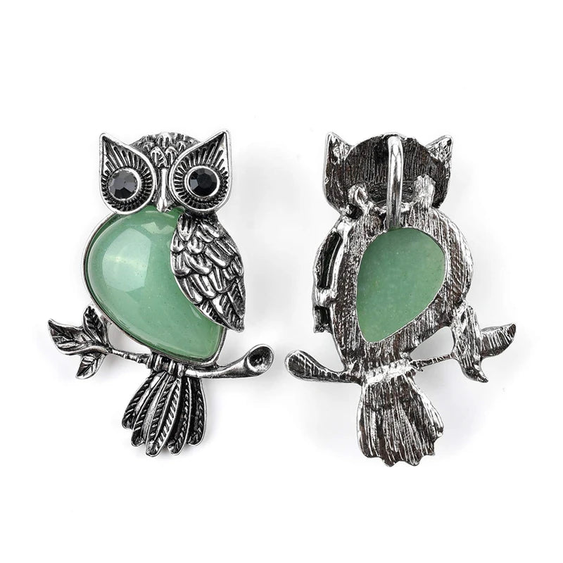 Owl Necklace Healing Crystal Stones Pendant Necklaces for Women Men Natural Amethyst Rose Quartz Gemstone Jewelry