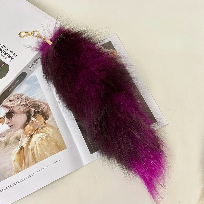 Naturally Fashion Fox Tail Keychain Wolf Tail Fur Tassel Bag Tag Black And Brown Charm Keyring Pom Pom Holder Strap Chain Gifts