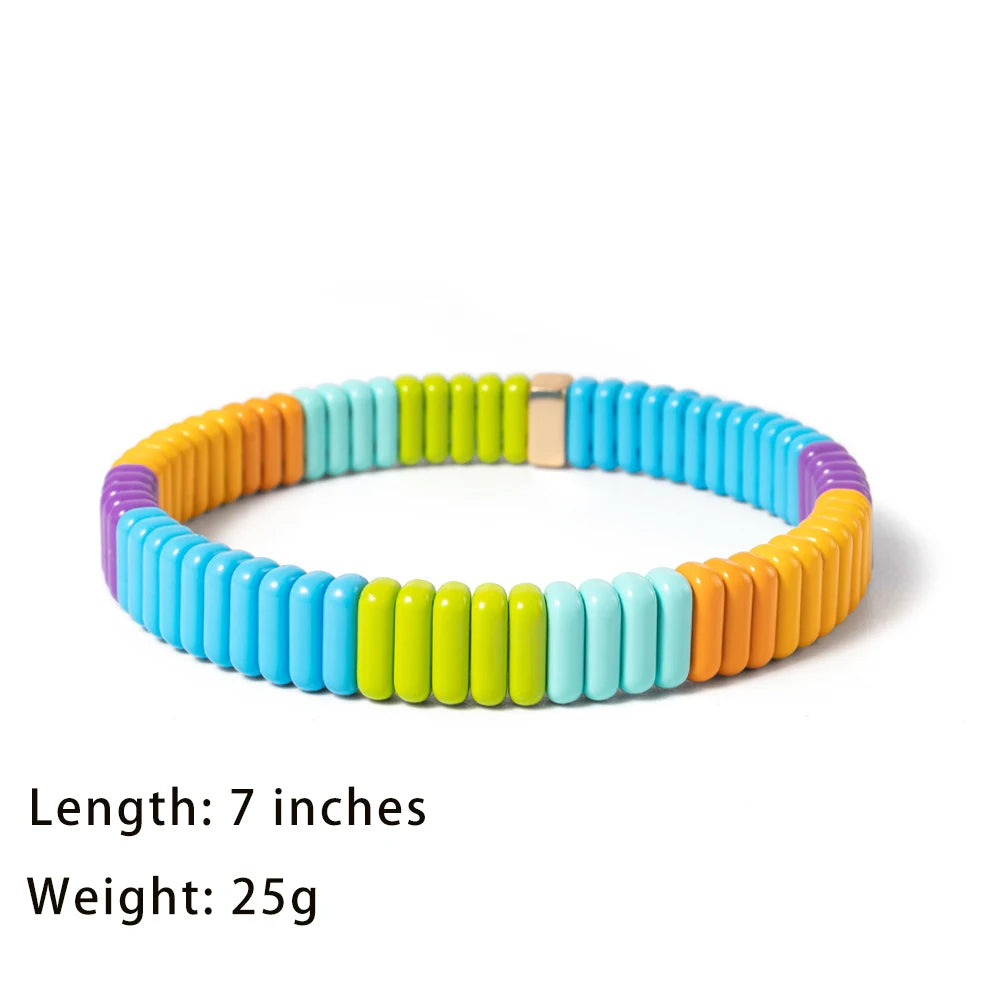 2024 New Design Elatic Rainbow Bracelets For Women 2X8MM Rectangle Beads Bracelets Bohemian Metal Bangle Colorful Jewelry
