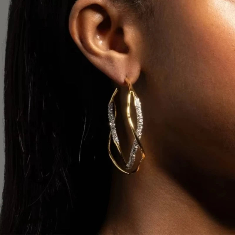 Europe Designer Crystal Zircon Gold Silver Round Big Earrings Women Luxury Sparkling Jewelry Trend