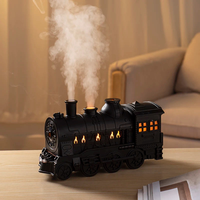 Retro Train Ultrasonic Air Humidifier with Remote Control Fine Mist Quite 300ML Essential Oil Diffuser for Home Christmas Gift