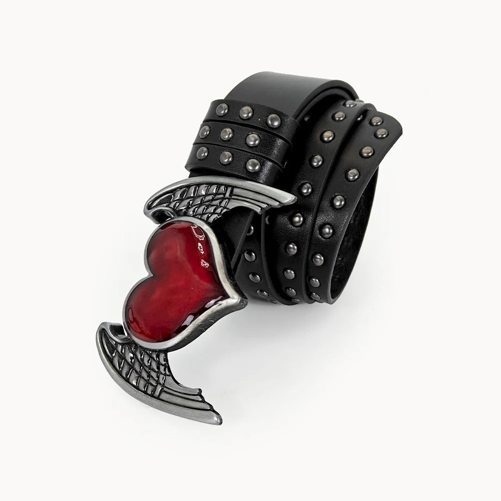 Unisex Jeans Belt sword red heart Gothic Y2k Fashion Belts For Women Designer Luxury Black Rivet Punk Accessory Men's Belt Male